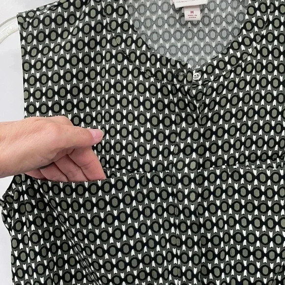 Merona Sleeveless Geometric Dress Medium Green Black White Elastic Waist EUC - Picture 5 of 11